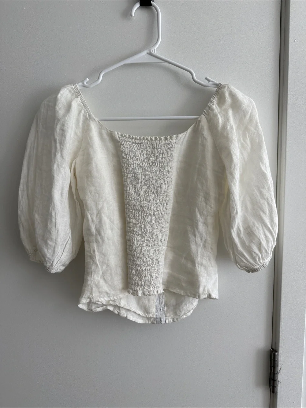 Reformation White Puff-Sleeve Linen Blouse
